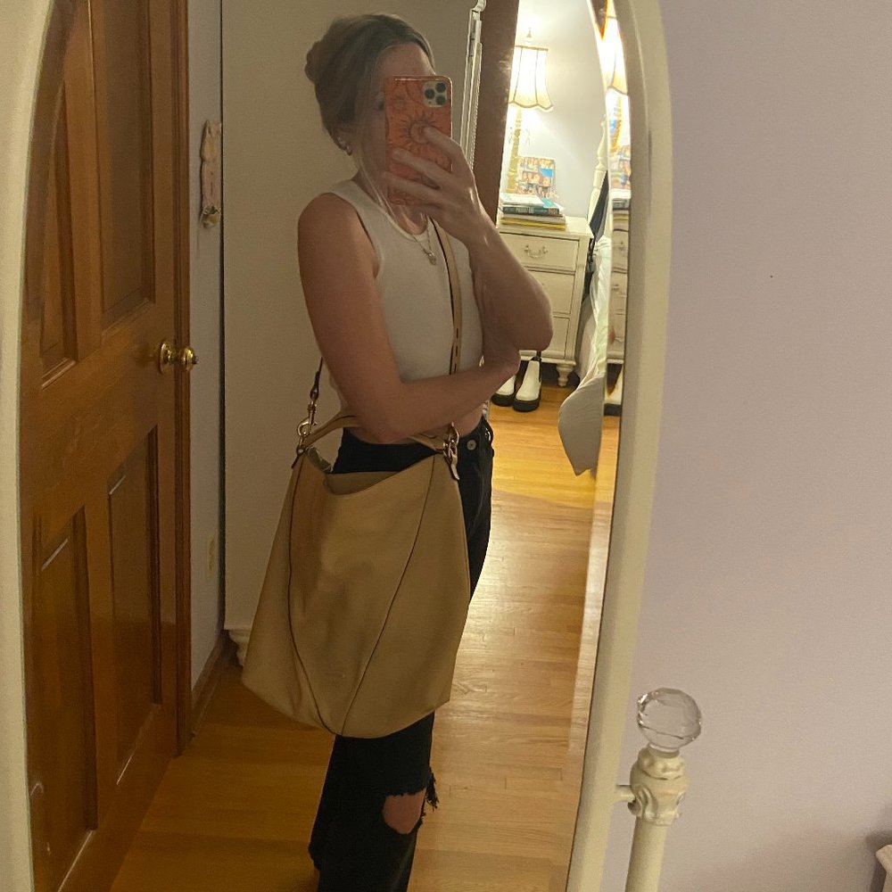 Rebecca Minkoff Nude Moto Beige Leather Hobo Bag